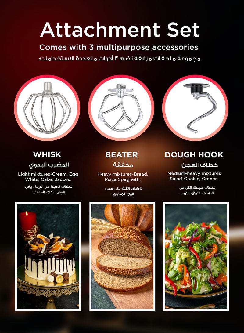 AFRA Stand Mixer Machine | 1200W |6 Level Speed, 5 Liter Stainless Steel Bowl with Splash Guard |Convenient Design with Wisk, Dough Hook & Beater | 2 Years Warranty - Image 2