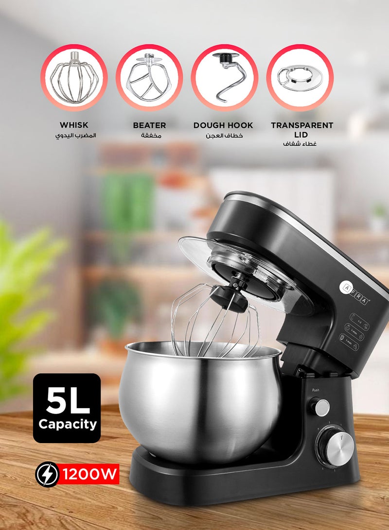 AFRA Stand Mixer Machine | 1200W |6 Level Speed, 5 Liter Stainless Steel Bowl with Splash Guard |Convenient Design with Wisk, Dough Hook & Beater | 2 Years Warranty - Image 1