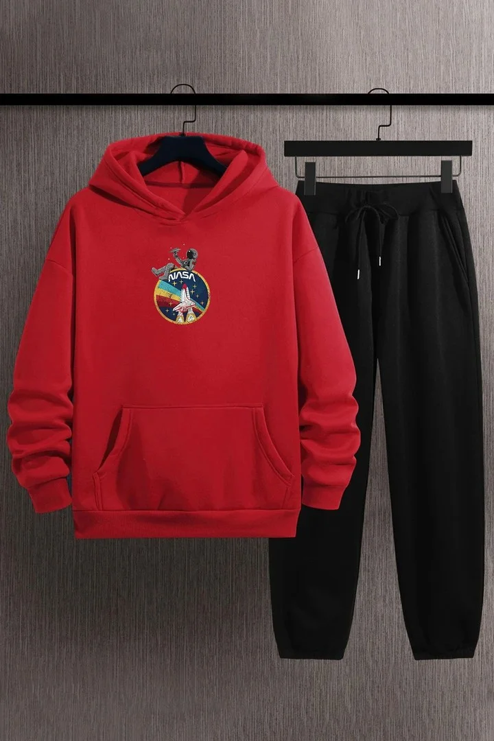 ONLYTRENDWEAR Unisex Nasa Printed Tracksuit Set S.m. Red