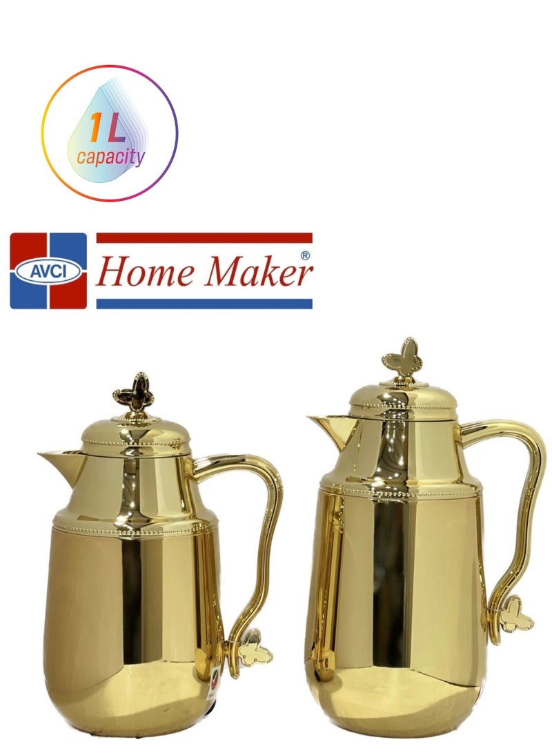 Home Maker ترموس شاي وقهوة من قطعتين باللون الذهبي - Image 1