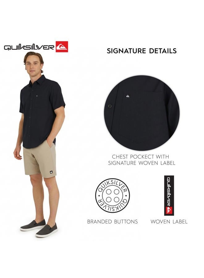 QUIKSILVER قميص كاجوال قصير الأكمام مزود بأزرار من القطن الفاخر للرجال، إكليبس، L - Image 5