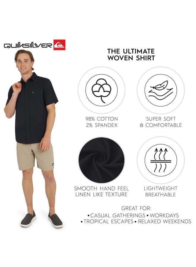 QUIKSILVER قميص كاجوال قصير الأكمام مزود بأزرار من القطن الفاخر للرجال، إكليبس، L - Image 3