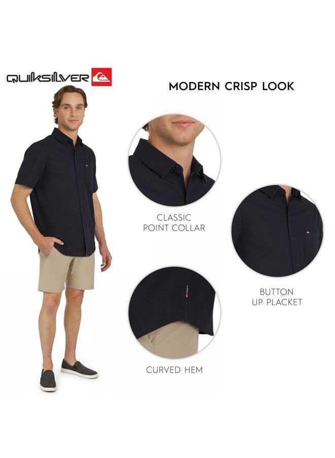QUIKSILVER قميص كاجوال قصير الأكمام مزود بأزرار من القطن الفاخر للرجال، إكليبس، L - Image 4