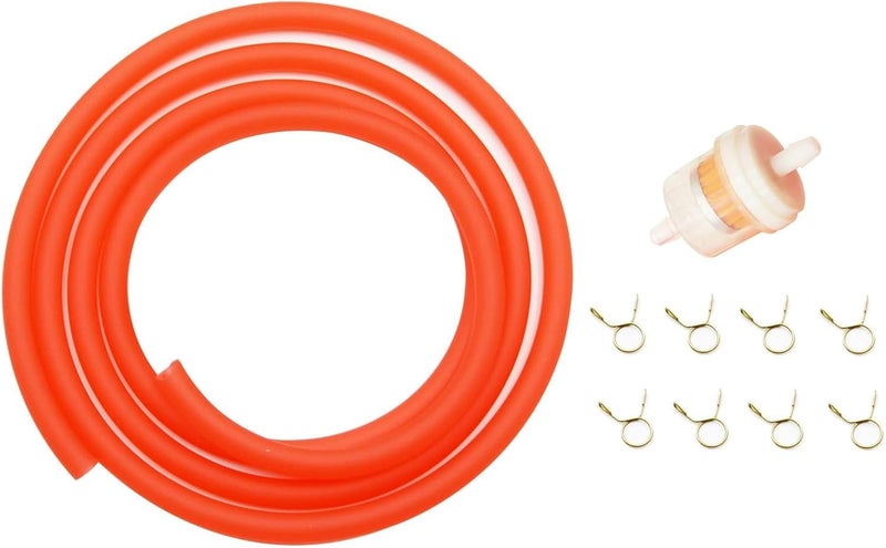 PRO BAT 0.3''/8mm OD 0.2''/5mm ID Motorcycle Fuel Gas Line Hose Tube with Hose Clamps Fuel Filter for ATV Dirt Bike Go Kart Moped Pocket Bike Chinese Scooter, 59'', Red - Image 1