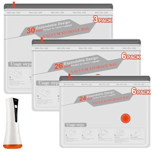 HORTHERO Travel Vacuum Bags with Pump - 15 Pack Space Saver Bag for Travel & Home, Clothes, Bedding, Blankets, Seasonal Storage - Image 1