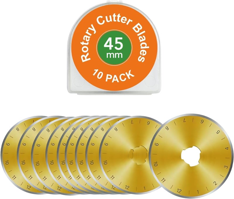 Kingsource SKS-7 Titanium Coated 10 Packs 45mm Pack Rotary Cutter Blades Replacement Compatible with Olfa, Fiskar, Martelli, Truecut Cutter Patchwork Tool, Perfect for Cuts Fabric, Sewing, Leather and Paper - Image 1