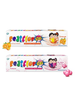 PEDIFLOR Kidz Anti Cavity Protection Toothpaste | Bubble Gum And Orange Flavour Combo Pack Of 2 | Fluoride Toothpaste For Children With Xylitol | Fights Kids Tooth Decay | Vegan | 70G Per Pack - pzsku/ZF36700CFC6D1C41C88BDZ/45/_/1735628263/64bad739-1fae-44dd-b420-9c8f68f4583d
