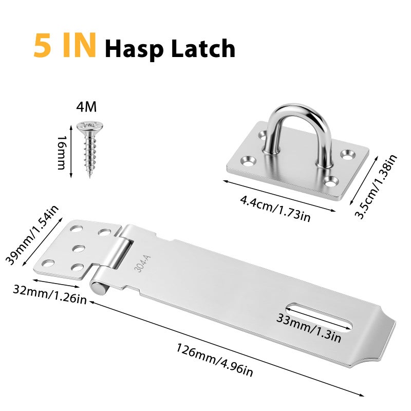MOWPOG 2 Pcs Door Locks Hasp Latch  5 Inch Stainless Steel Safety Packlock Clasp  Extra Thick Hinge Lock With Screws  Brushed Finish  For Gate  Cabinet  Closet  Shed (5 Inch) - Image 2