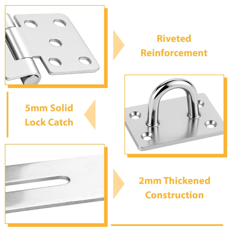 MOWPOG 2 Pcs Door Locks Hasp Latch  5 Inch Stainless Steel Safety Packlock Clasp  Extra Thick Hinge Lock With Screws  Brushed Finish  For Gate  Cabinet  Closet  Shed (5 Inch) - Image 5