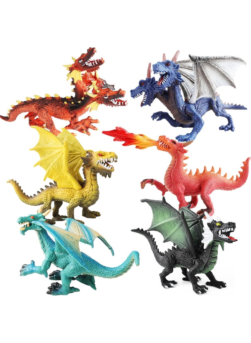 HALAMODO 6-Piece Dragon Toy Figures Set - Realistic Fantasy Creature Toys,Ancient Flying Dragon Dolls, Early Science Educational and Collectible Dragon Toys, Children'S Action Figure Statue Collection, Mystical Action Figure Set for Kids, Gift for Boys and Girls Ages 3 and Up - Image 2