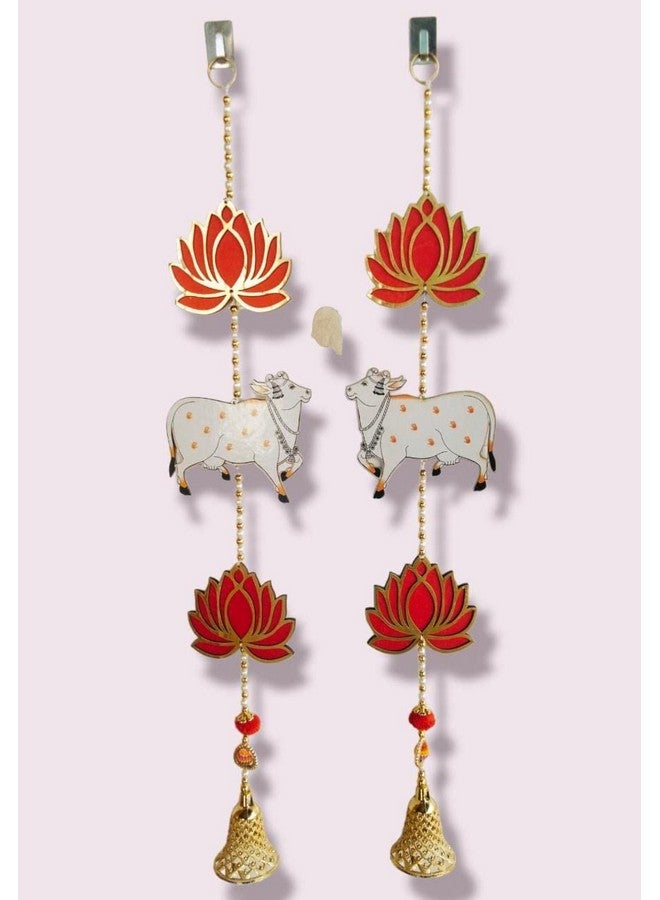 PREETENCY Lotus Bell,Cow Hangings for Decoration/Floral Wall Hangings for Temple Decor, showpiece for Home Decor-1 Piar(2-Hangings) (Lotus-Cow Bell)  - Image 5