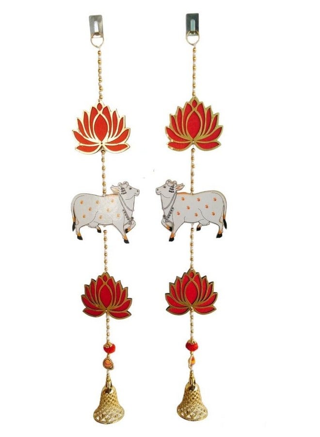 PREETENCY Lotus Bell,Cow Hangings for Decoration/Floral Wall Hangings for Temple Decor, showpiece for Home Decor-1 Piar(2-Hangings) (Lotus-Cow Bell)  - Image 1