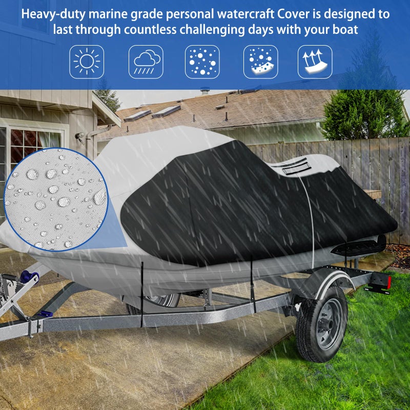 iCOVER Personal Watercraft Cover- Water Proof Heavy Duty Trailerable Jet Ski Covers for Seadoo Kawasaki Yamaha Wave Runner, Fits PWC Models Up to 113in Long - Image 2