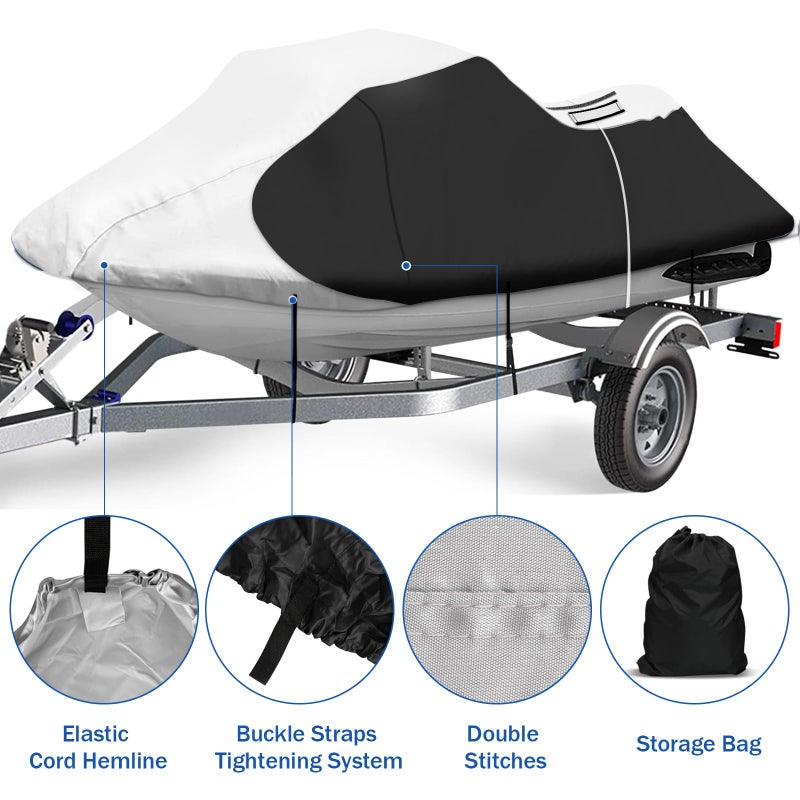 iCOVER Personal Watercraft Cover- Water Proof Heavy Duty Trailerable Jet Ski Covers for Seadoo Kawasaki Yamaha Wave Runner, Fits PWC Models Up to 113in Long - Image 3