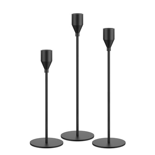NLBTW Matte Black Taper Candle Holders, Set of 3 Metal Candlestick Holders for Candle Sticks Holder Decor, Ideal for Mantle Table Centerpiece, Weddings, Dining, Housewarming Gift & Anniversaries - Image 1