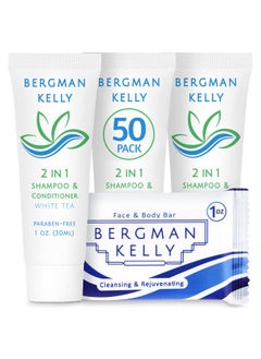 BERGMAN KELLY BERGMAN KELLY Rectangle Soap Bars, 2in1 Shampoo & Conditioner 2-Piece Set (White Tea, 1 oz each, 100 pc), Delight Your Guests with Revitalizing & Refreshing Sanitary Toiletries & Hotel Amenities  - Image 1