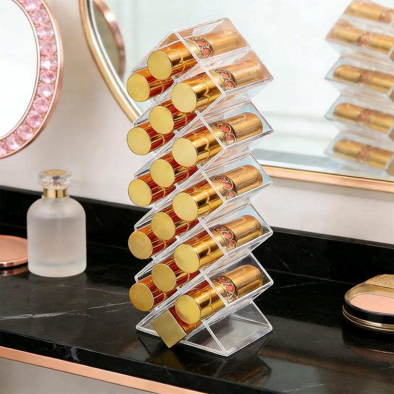 WECHENG Lipstick Organizer - Acrylic Lipstick Holder Clear Cosmetic Fish Shape Lip Gloss Tower Makeup Storage for Bathroom Vanity Countertop (16 Spaces) - Image 5