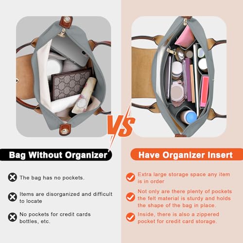 LOUKAYCCI Purse Organizer Insert for Longchamp Le Pliage L Handbag Insert Felt Long Champ Tote Bag Organizer Insert with Cup (LightGrey, Large) - Image 3