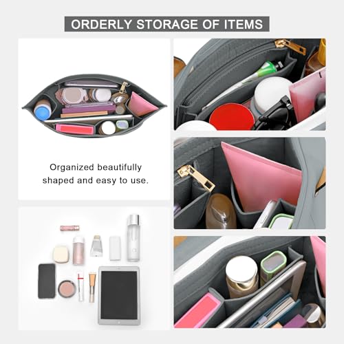 LOUKAYCCI Purse Organizer Insert for Longchamp Le Pliage L Handbag Insert Felt Long Champ Tote Bag Organizer Insert with Cup (LightGrey, Large) - Image 5