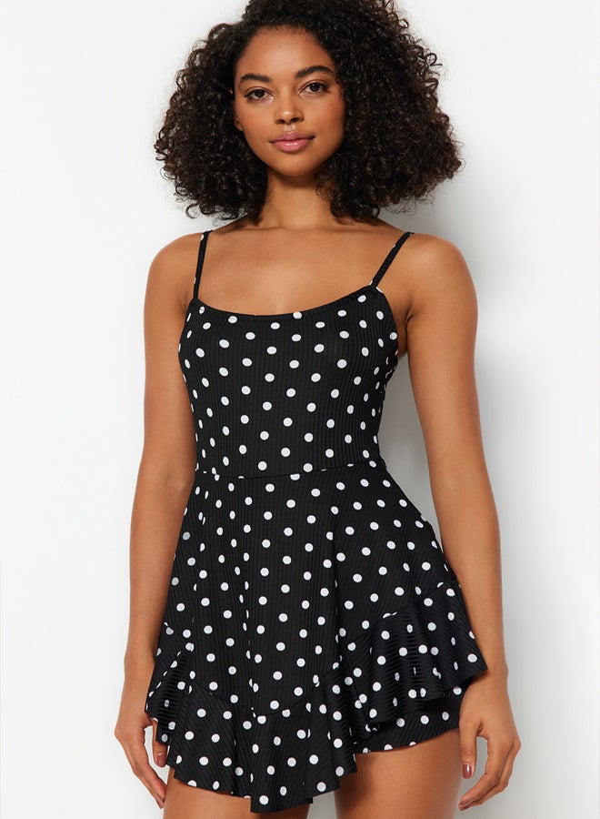 trendyol Women Polka Dot Mini Knitted Jumpsuit with Strappy Flounce Shorts TWOSS23TU00044  - Image 2