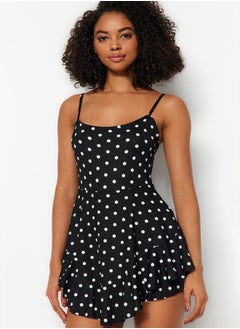 trendyol Women Polka Dot Mini Knitted Jumpsuit with Strappy Flounce Shorts TWOSS23TU00044  - Image 4