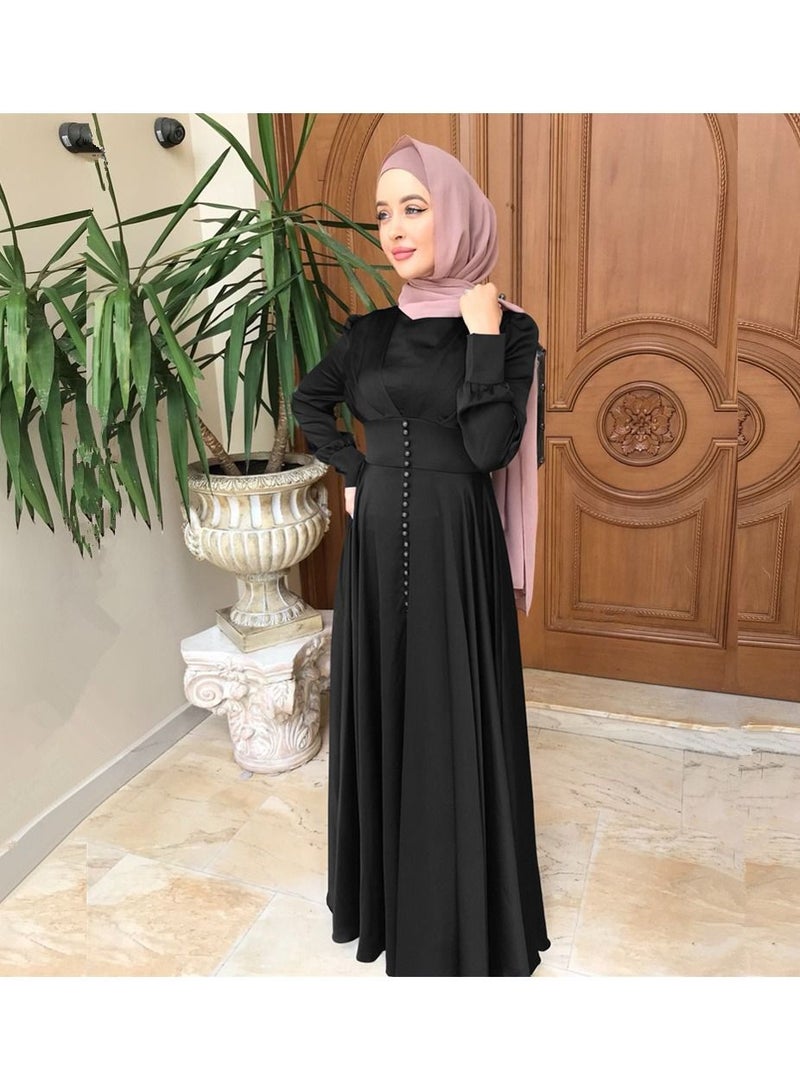 KUYING Muslim Long Dress Elegant Satin Beaded Dress 