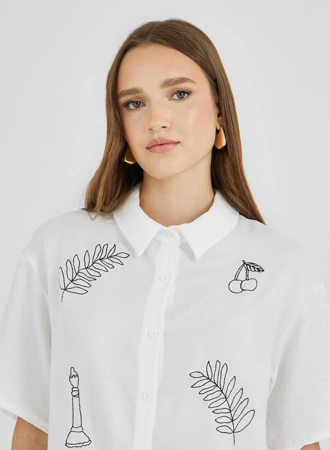 Take Two Take Two Embroidered Short Sleeve Spread Collar Shirt