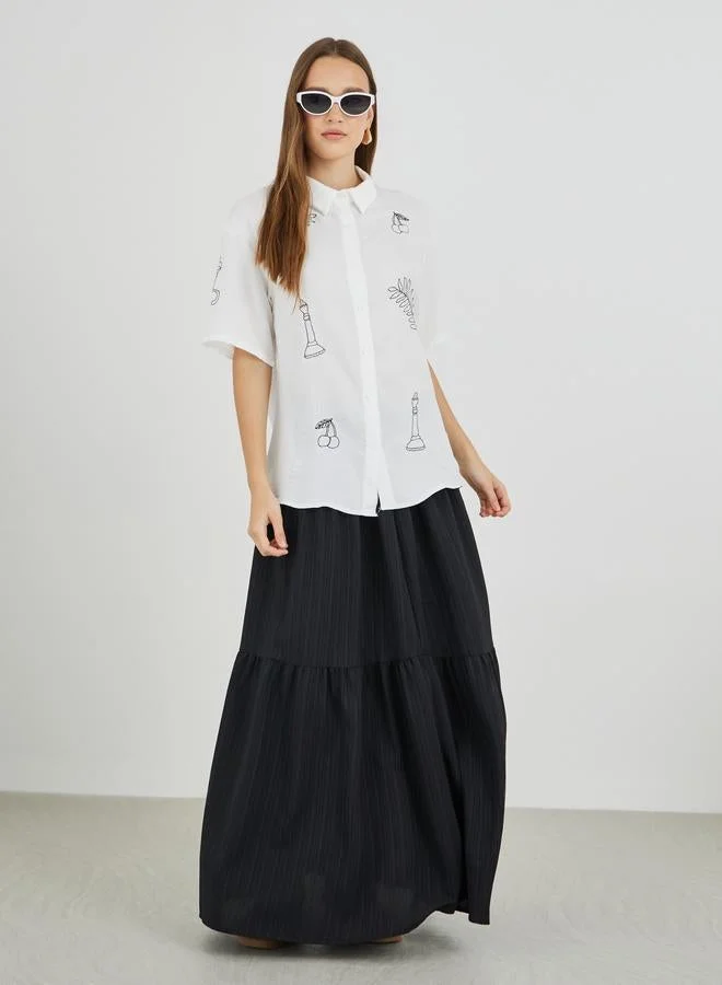 Take Two Take Two Embroidered Short Sleeve Spread Collar Shirt