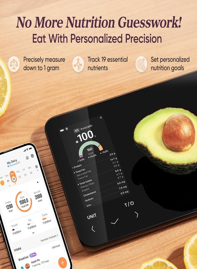 Cosori Smart Food Kitchen Scale with Nutritional Calculator, Free App for AI Scan, Calorie & Macro Tracking, Food Preload, On-Screen Nutrient Info, Personal Goals, Rechargeable, 11 lb / 5 kg - Image 2