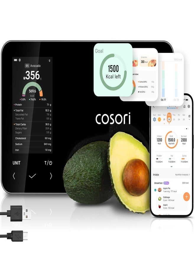 Cosori Smart Food Kitchen Scale with Nutritional Calculator, Free App for AI Scan, Calorie & Macro Tracking, Food Preload, On-Screen Nutrient Info, Personal Goals, Rechargeable, 11 lb / 5 kg - Image 1