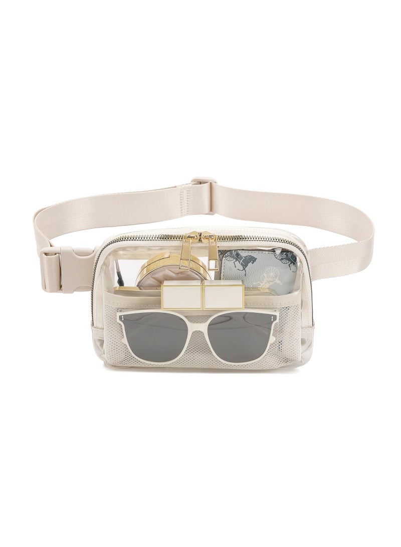 Transparent Fanny Pack with Adjustable Strap - Versatile Clear Belt Bag for Concerts, Hiking, and Running - Stylish Beige Crossbody Waist Pouch  - Image 1