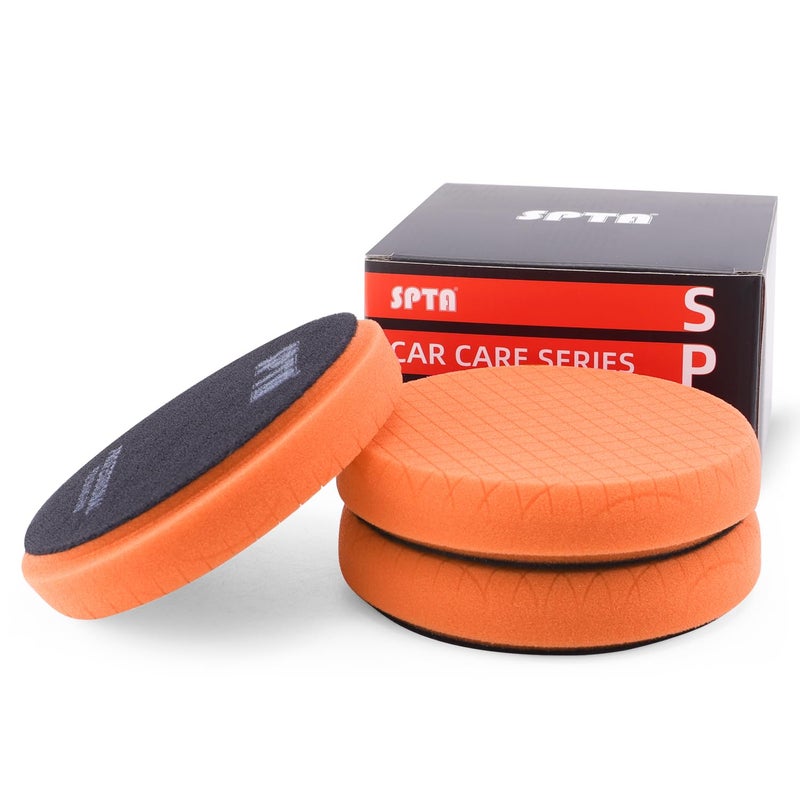SPTA T40 Orange Medium-Cut Foam Polishing Pads, 3Pcs 5.5 Inch Face for 5 Inch 125mm Backing Plate Compound Buffing Sponge Pads for Car Buffer Polisher Compounding, Polishing and Waxing -FPTSS5O-3 - Image 1
