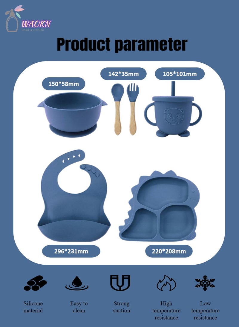 WAOKN 6-Piece Baby Silicone Tableware Set, Special For Infants To Eat Their Own Training Tableware Set, Including Complementary Food Bowl, Sippy Cup, Dinner Plate, Bib, Fork And Spoon - Image 2