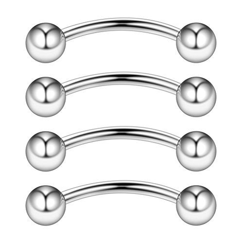 Ruifan 316L Surgical Steel Curved Barbell Snake Eyes Tongue Ring Piercing 14G 16mm Pack of 4 - Image 1