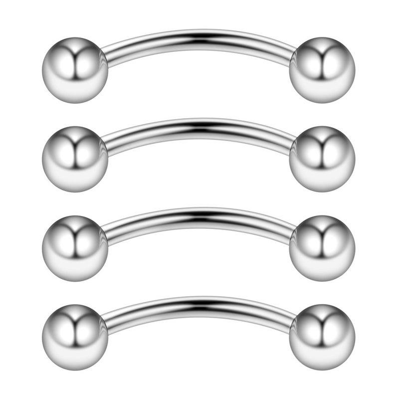 Ruifan 316L Surgical Steel Curved Barbell Snake Eyes Tongue Ring Piercing 14G 16mm Pack of 4 - Image 3