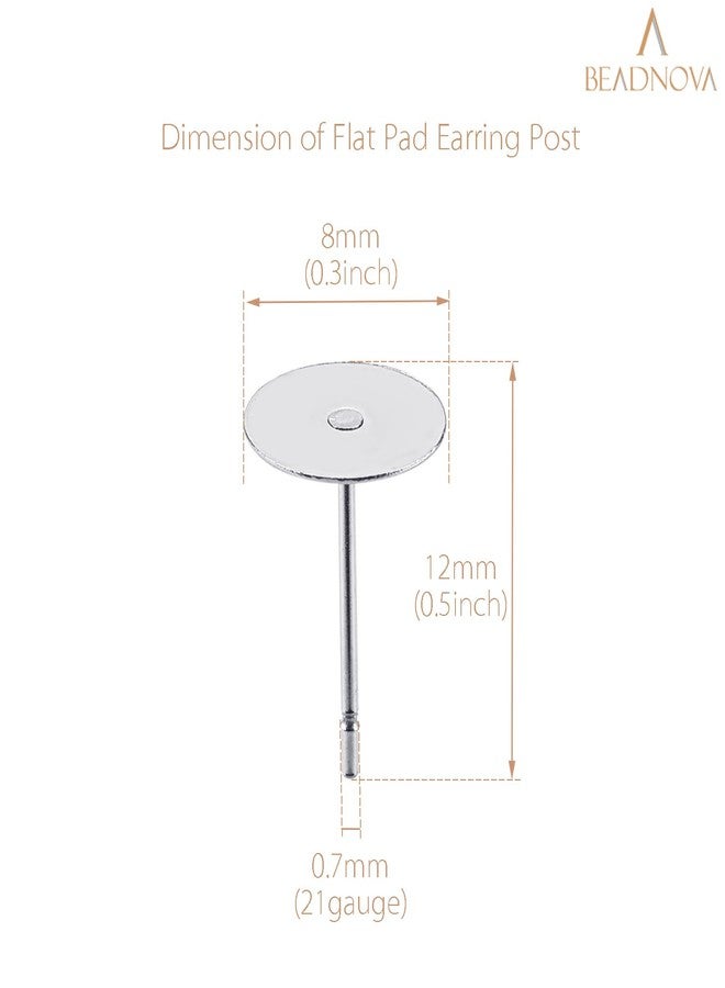 BEADNOVA Earring Hardware 180pcs 8mm Stainless Steel Earring Posts Flat Pad Ear Stud with Clear Rubber and Butterfly Stud Backs for Jewelry Making Ear Post DIY (8mm, Total 180pcs) - Image 2