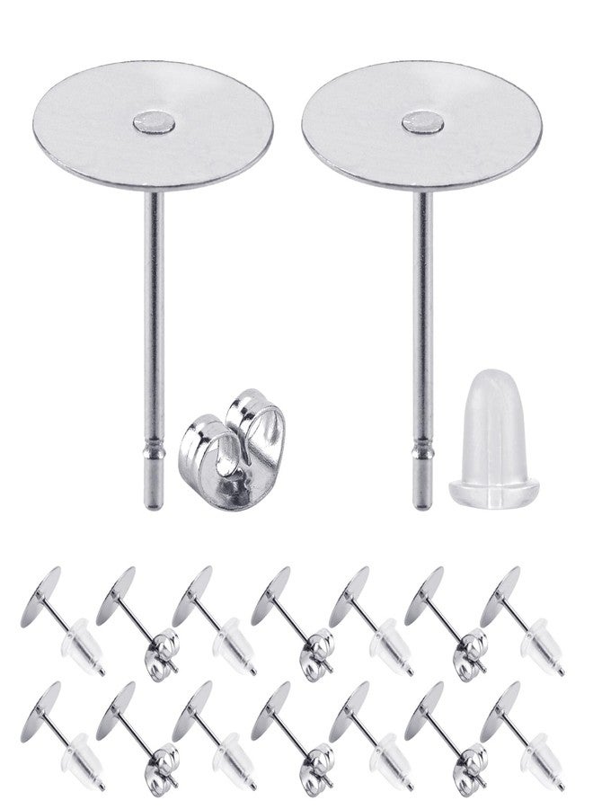 BEADNOVA Earring Hardware 180pcs 8mm Stainless Steel Earring Posts Flat Pad Ear Stud with Clear Rubber and Butterfly Stud Backs for Jewelry Making Ear Post DIY (8mm, Total 180pcs) - Image 1
