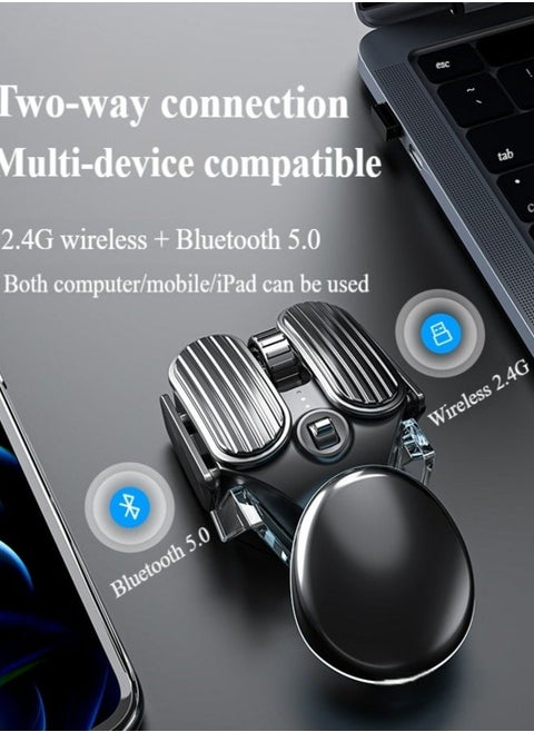 ماوس لاسلكي بتصميم ميكانيكي، سرعة قابلة للتعديل، وضع اتصال مزدوج بلوتوث 5.0 + 2.4G، تصميم شحن محمول