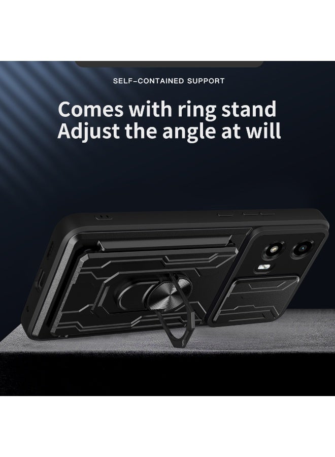 for Motorola Edge 50 Fusion Case, Card Holder & Slide Camera Lens Cover, Magnetic Ring Holder Kickstand Protective Phone Case for Motorola Edge 50 Fusion, Black - Image 5