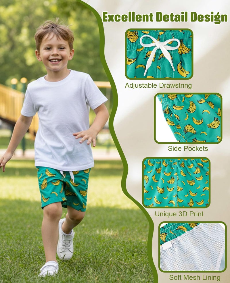 Cozople Youth Swim Trunks Banana Quick Dry Green Bathing Suit Soft Mesh Liner Surf Swimsuit for Casual Sports Running Shorts Size 10-12 - Image 5