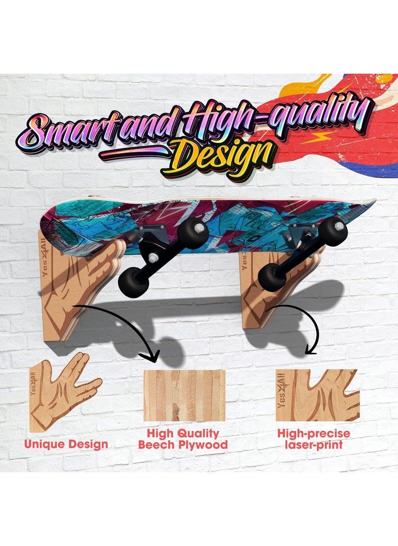 Yes4All Yes4All Unique Wooden Skateboard Rack Wall Mounted Longboard Storage for Home Decor and Garage Organizer  - Image 3