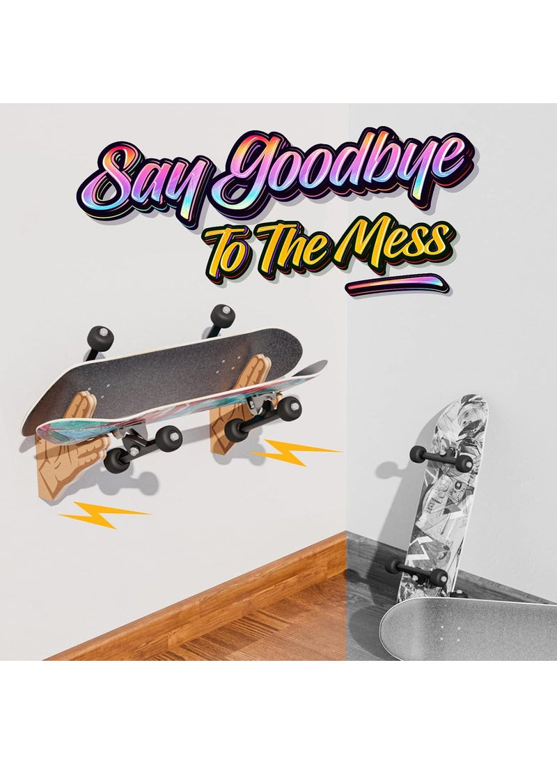 Yes4All Yes4All Unique Wooden Skateboard Rack Wall Mounted Longboard Storage for Home Decor and Garage Organizer  - Image 4