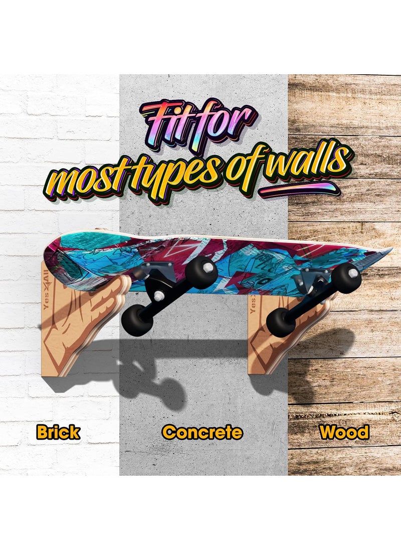 Yes4All Yes4All Unique Wooden Skateboard Rack Wall Mounted Longboard Storage for Home Decor and Garage Organizer  - Image 5