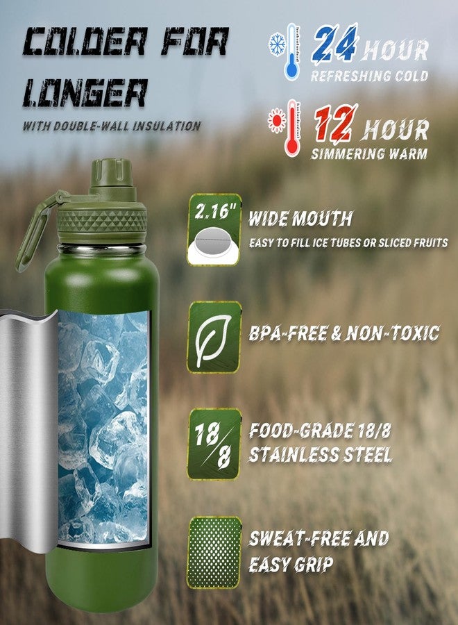 AIKOTOO 32 oz Water Bottle with Sleeve - Military Green Stainless Steel Metal Insulated Water Jug, Sports Bottle for Gym Hiking Camping Camo Pouch - Image 2