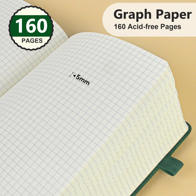 PERCUN Graph Paper Notebook, 160 Pages Grid Journal for women & men, A5 Hardcover Leather Graphing Notebook for School, Work, Travel, Note Taking 5.9â€x8.5â€ (Green) - Image 4