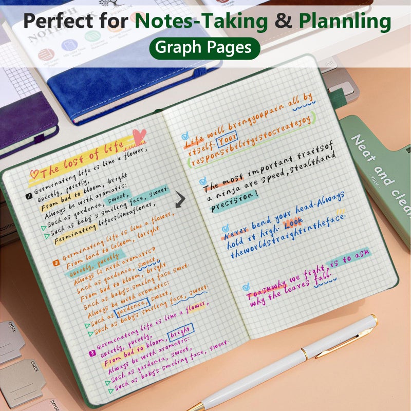 PERCUN Graph Paper Notebook, 160 Pages Grid Journal for women & men, A5 Hardcover Leather Graphing Notebook for School, Work, Travel, Note Taking 5.9â€x8.5â€ (Green) - Image 3