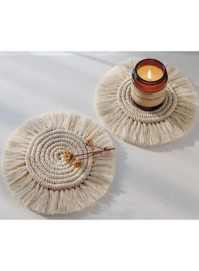 My Creative Hut Macrame Set of 4 Round Coasters Bohemian Style, Handmade, More Absorbent, Traditional, Diwali Gifting, Multipurpose, Big Size (Off White) - Image 4