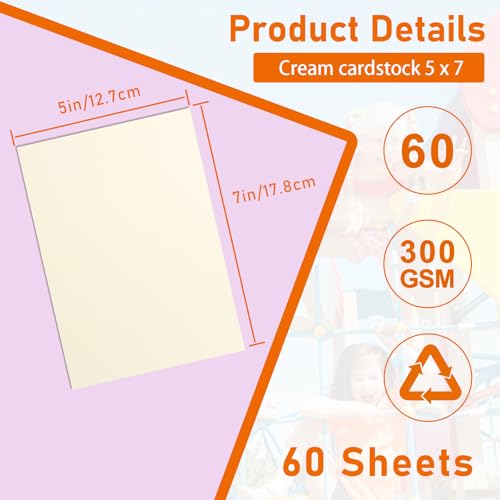 Guakicae 60 Sheets Cream Cardstock 5 x 7 Ivory Paper, 300gsm/110lb Heavyweight Flat Paper Off White Card Stock for DIY Card Making, Business Cards, Thank You Cards, Certificates, Menus - Image 2