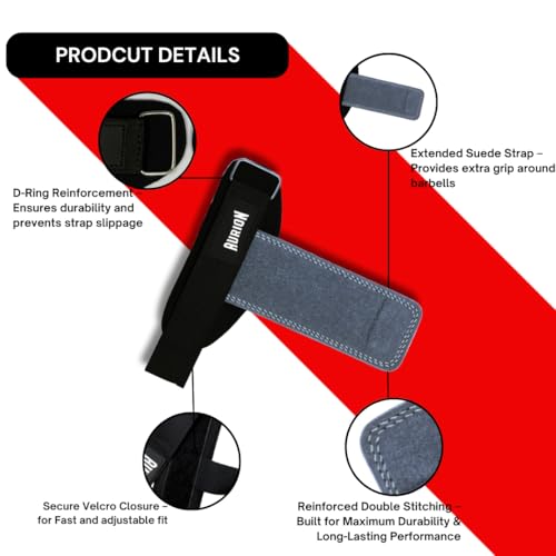 Aurion Premium Suede Leather Lifting Straps | Padded Wrist Support for Weightlifting & Bodybuilding | Non-Slip 19" Deadlift Straps for Gym Workout | Adjustable Wraps for Men & Women (Grey) - Image 3