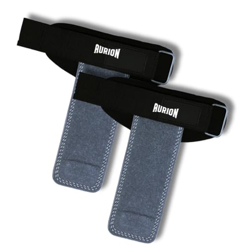 Aurion Premium Suede Leather Lifting Straps | Padded Wrist Support for Weightlifting & Bodybuilding | Non-Slip 19" Deadlift Straps for Gym Workout | Adjustable Wraps for Men & Women (Grey) - Image 1